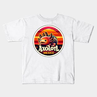 Vintage Retro Axolotl Sunset in Mexico Kids T-Shirt